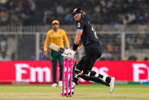 Finn Allen's scoop shot goes for sa six at Eden Gardens. (PTI Photo)
