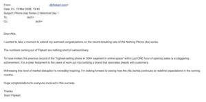 A screenshot of the email Flipkart sent to Nothing.