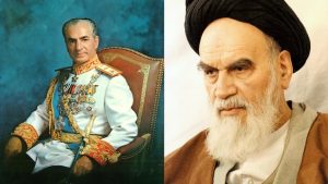 (l) Shah Mohammad Reza Pahlavi (1973) | (r) Ruhollah Khomeini (pre-1989) (Photos: Wikimedia Commons)