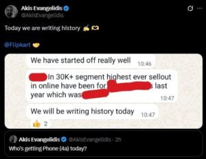 Nothing India President Akis Evangelidis shared the screenshot on X.