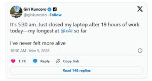 An xAI employee talks about his working hours at the company.