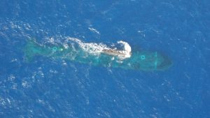A Sindhughosh-class Indian Navy submarine seen from the air during a patrol, her hull visible beneath the surface of the water. (Photo: Special arrangement/Commodore Anil Jai Singh (Retd))