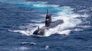Royal Australian Navy submarine HMAS Rankin is seen during AUSINDEX 21, a biennial maritime exercise between the Royal Australian Navy and the Indian Navy in 2021. (Photo: Getty)