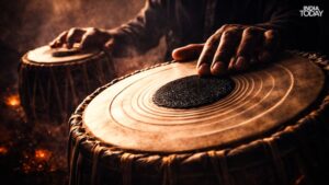 When struck at the sweet spot, the tabla produces clean, sustained musical notes rather than the harsh noise typical of circular drums. (Photo: Arun Uniyal/India Today)