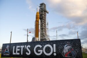 The Artemis-II rocket and spacecraft are picture at the launch pad in Florida. (Photo: Nasa)