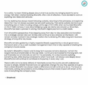 In a LinkedIn post, Shashvat Nakrani announced he will transition out of day-to-day operations at BharatPe from 1 May