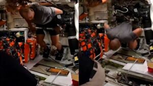 Pilot Victor Glover demonstrates the compact flywheel device inside the Orion spacecraft. (Photo: Nasa)