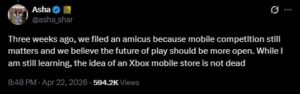 Asha Sharma directly responded to reports of shutting down plans of an Xbox mobile store on X.