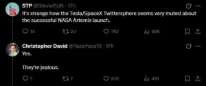Christopher David claimed that Elon Musk may be jealous of Artemis II.