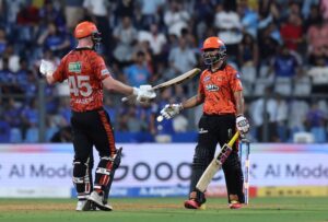 MI vs SRH: Klaasen, Salil Arora celebrate win vs Mumbai Indians. (Reuters Photo)