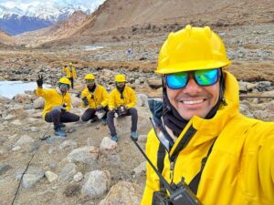 Astronaut Shubhanshu Shukla with his crew during the simulation. (Photo: Isro)