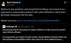 Boris Cherny calls Claude Mythos terrifying.