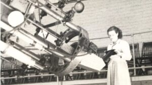 Nancy Grace Roman uses the telescope at Yerkes Observatory in Williams Bay in 1948. Famous astronomers Edwin Hubble and Subrahmanyan Chandrasekhar also studied at Yerkes. (Photo: Nasa)