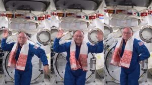 Mike Fincke during Nasa’s Expedition 9 mission in 2004. Four hundred kilometres above Earth, in a world where nothing stays still, he found a way to perform Bihu, Assam's traditional danceform. (Photo: X/@himantabiswa)