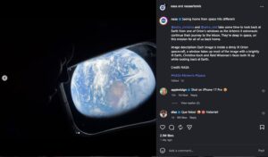 Earth from inside the Orion spacecraft. (Photo: Instagram/NASA)