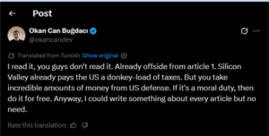 X user's reaction to Palantir's post.