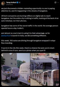 Post on X by Wispr CEO Tanay Kothari