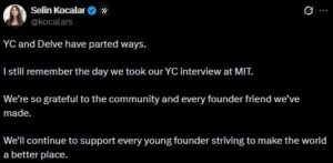 Selin Kocalar confirmed that Delve had parted ways with YC.