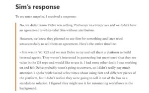 An email response from Sim.ai to DeepDelver.