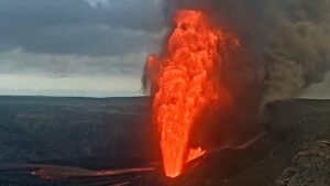 High-pressure volcanic gases drive liquid rock upward through vents, creating these spectacular vertical fountains of fire. (Photo: X/@Interior)