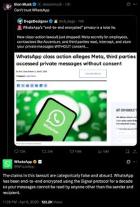 WhatsApp replies to Elon Musk