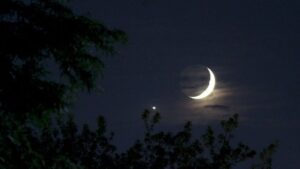 On the evening of May 18, a crescent Moon will appear beside Venus in the western sky just after sunset, making for one of the most beautiful sights of the month. (Photo: Nasa)
